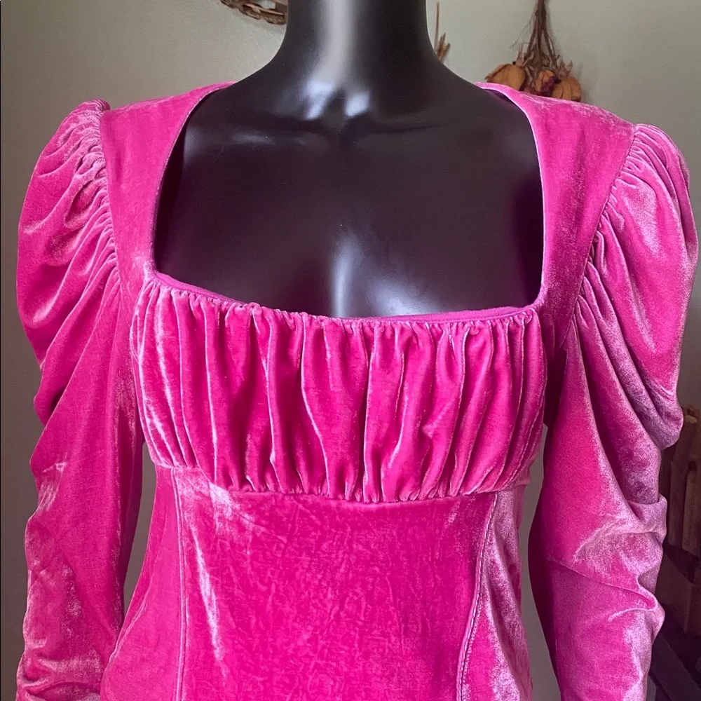 Free People Fuchsia Velvet Blouse